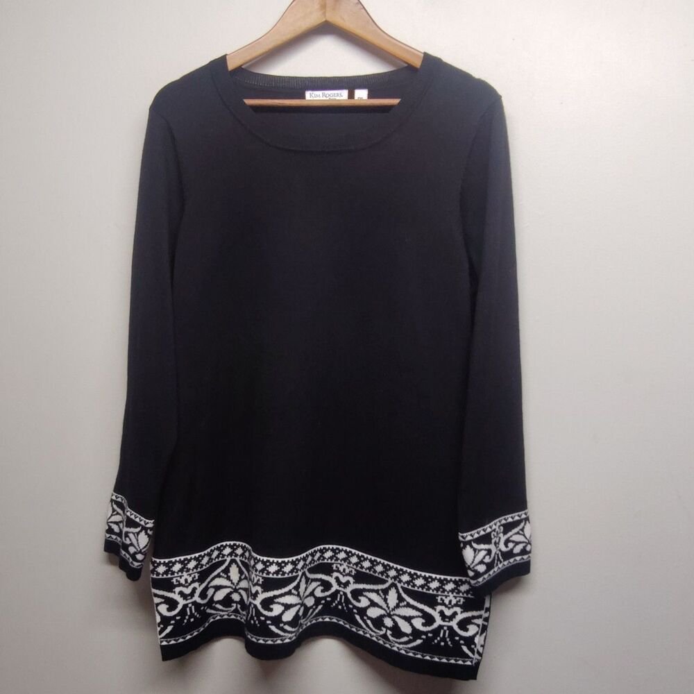 Kim Rogers Sweater Women Size PXL Black Floral Modest Spring Fall Casual